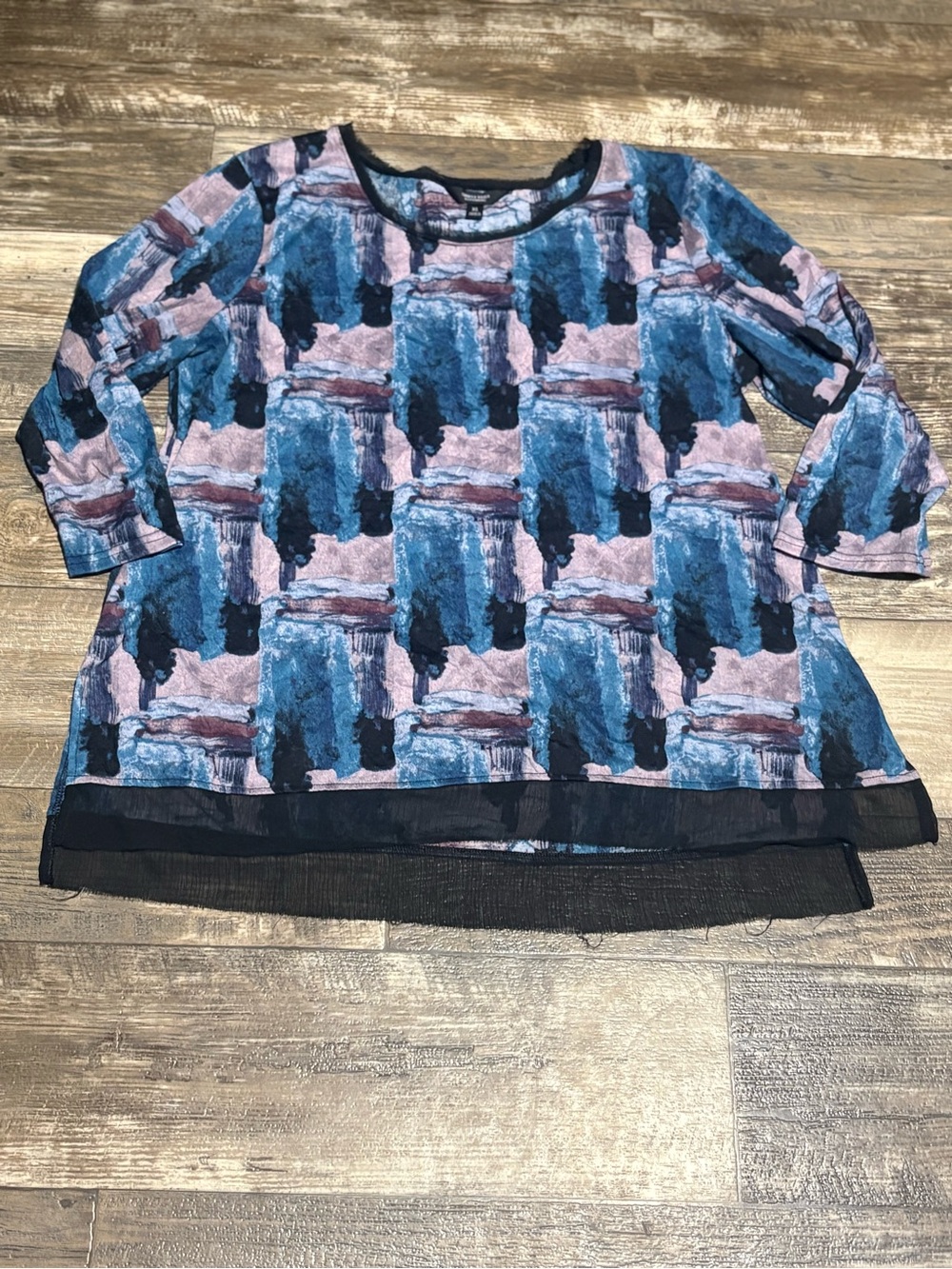 Avenue Blue & Pink Abstract Print Layered Hem Top